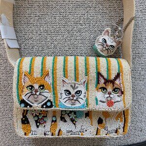 Beaded Cat HandBag Purse & Charm Handcrafted in India NEW & VIRAL